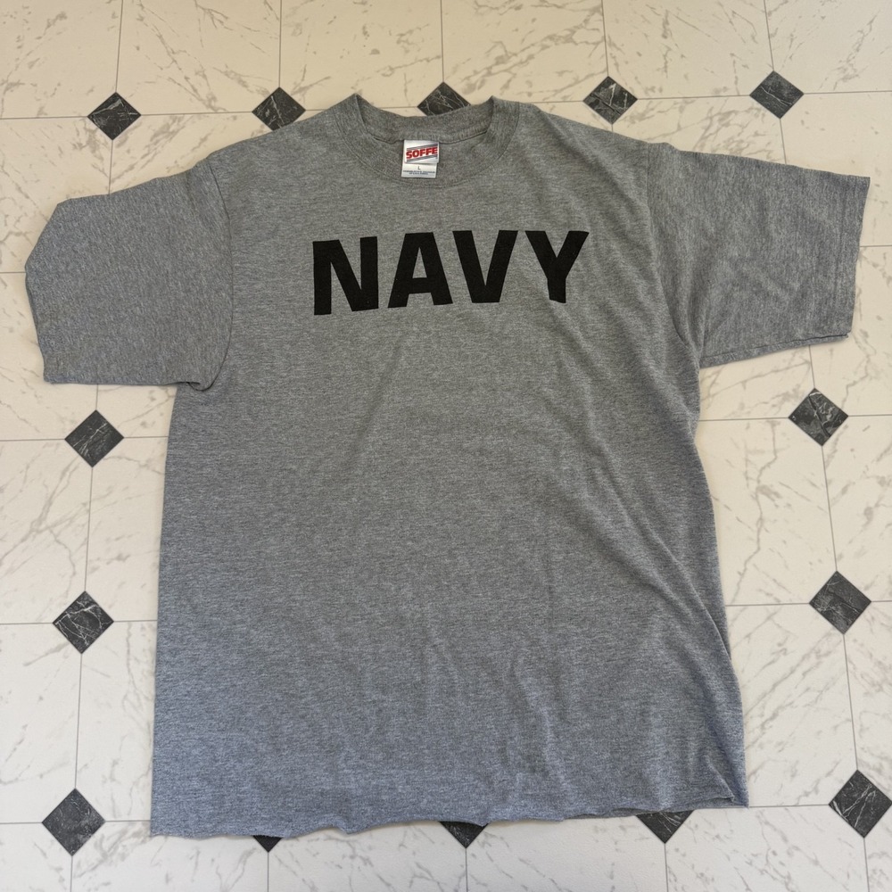 Vintage Navy T-Shirt Large Gray Military Training Tee USA Made Style